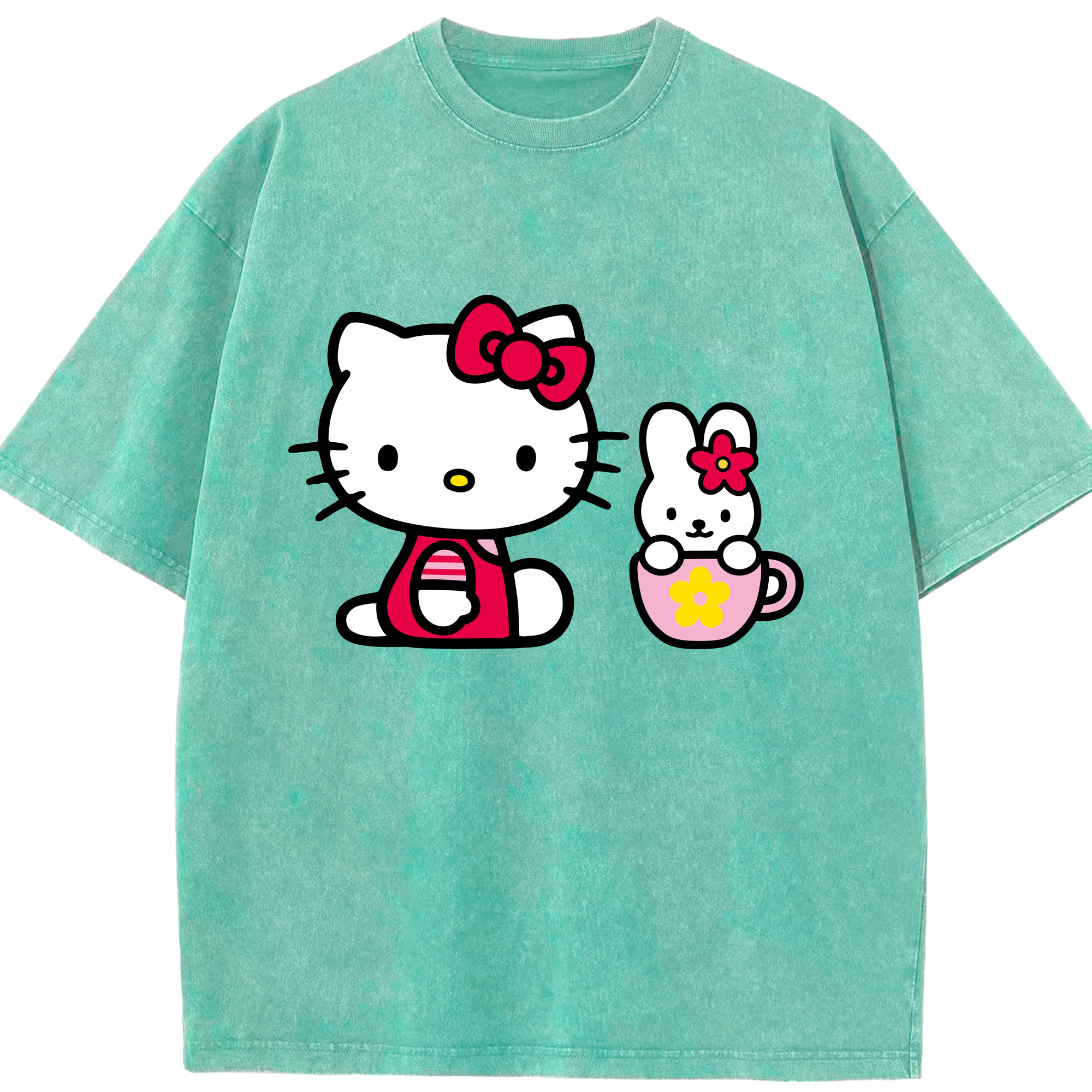 （画像用） Hello Kitty ハローキティ 綿100% ヴィンテージ風 半袖Tシャツ（フロントプリント）